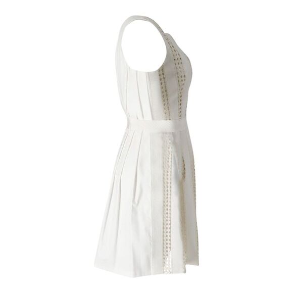 Moschino Perforated Pleated Dress in Cream Cotton